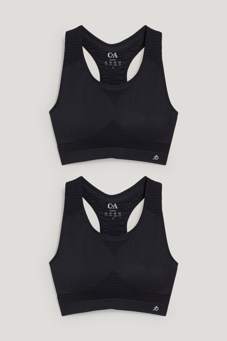 C&A Multipack Of 2 Sports Bra Gewatteerd Recycled Ondergoed Zwart | UDY-891572