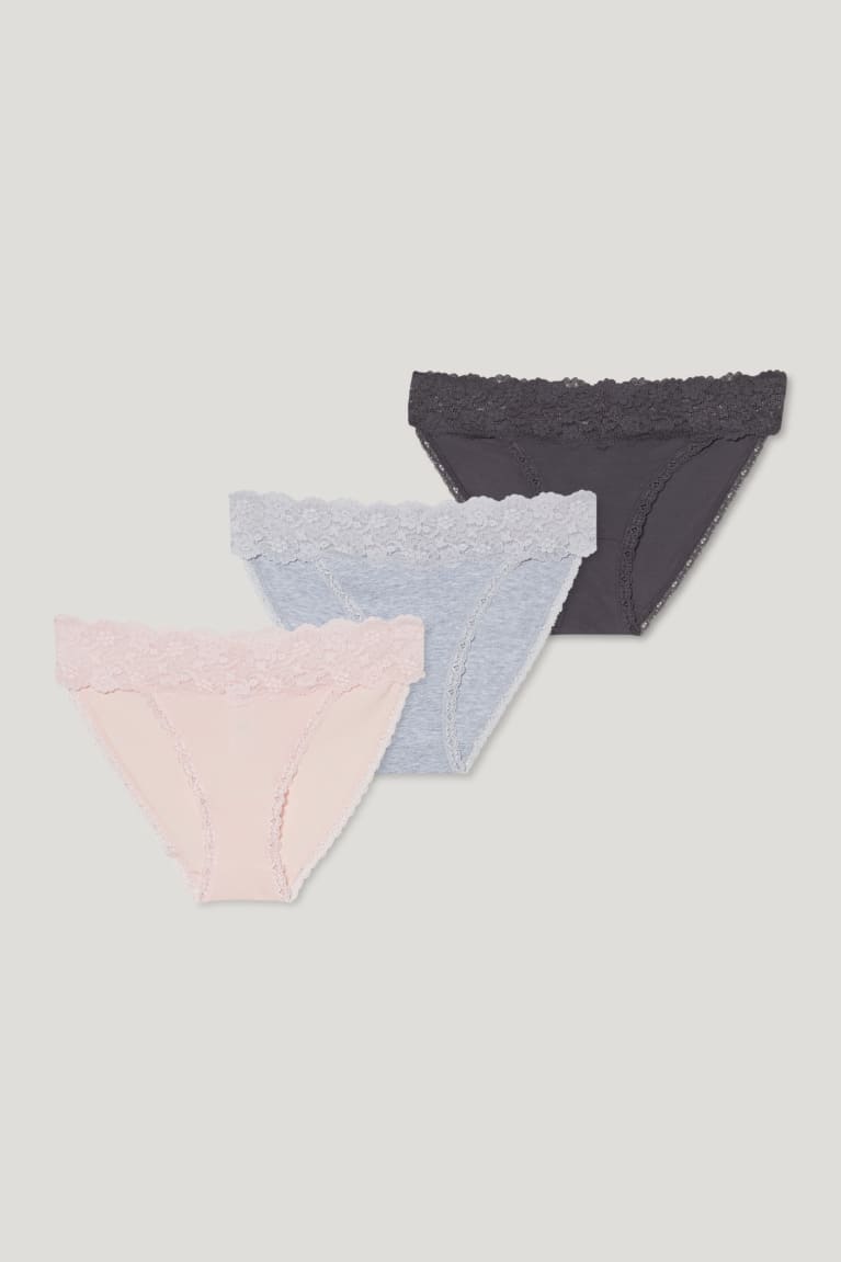 C&A Multipack Of 3 Briefs Organic Katoenen Ondergoed Grijs Roze | LVU-732418