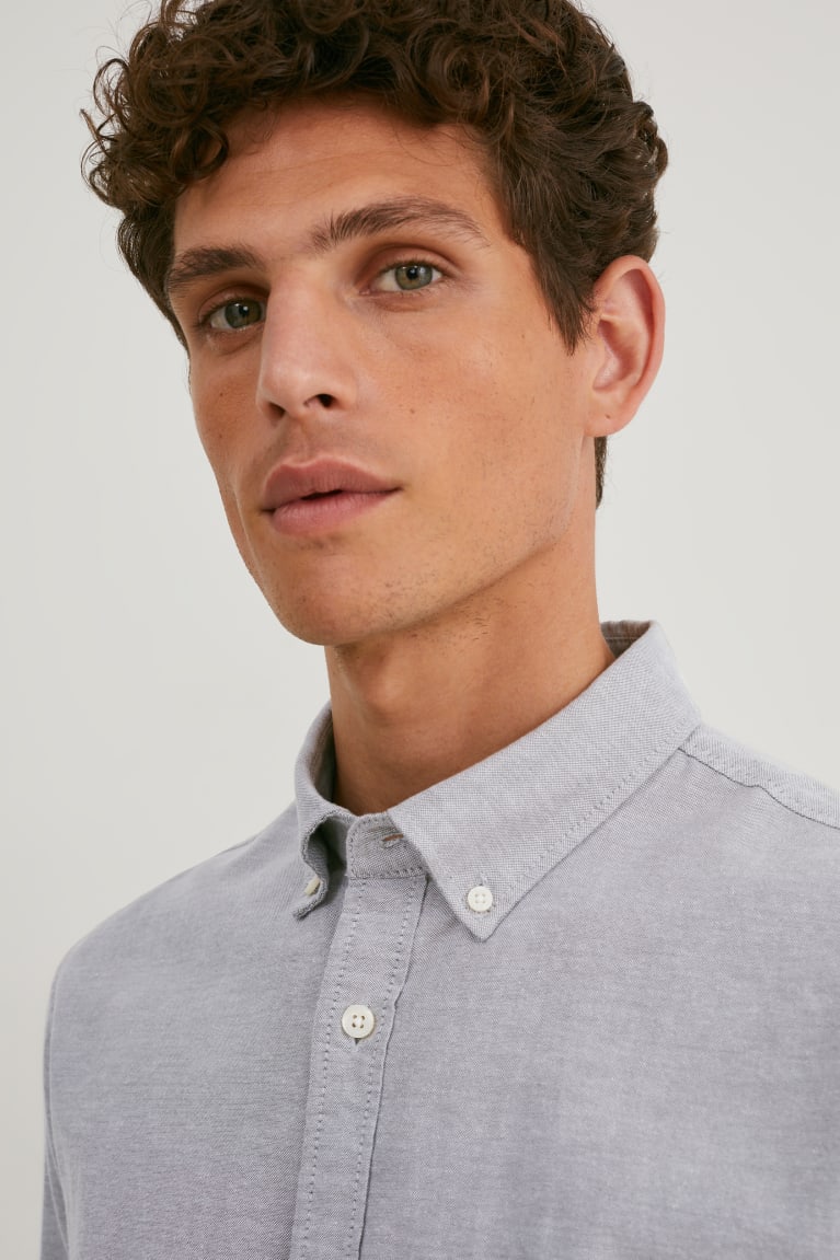 C&A Oxford Regular Fit Button-down Collar Overhemd Grijs | IXQ-064937