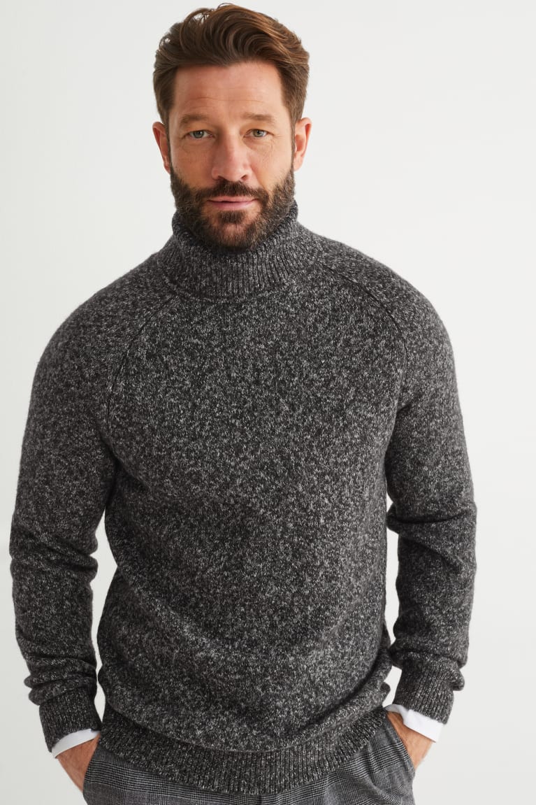 C&A Polo Neck Jumpers Donkergrijs | XRF-162438