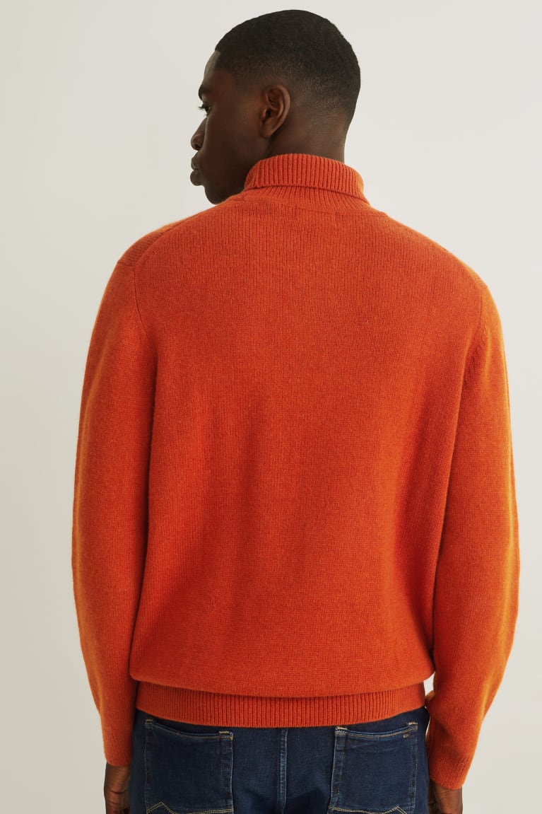 C&A Polo Neck Wol Blend Recycled Jumpers Donkeroranje | TNY-135084