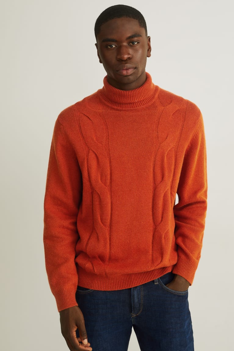 C&A Polo Neck Wol Blend Recycled Jumpers Donkeroranje | TNY-135084