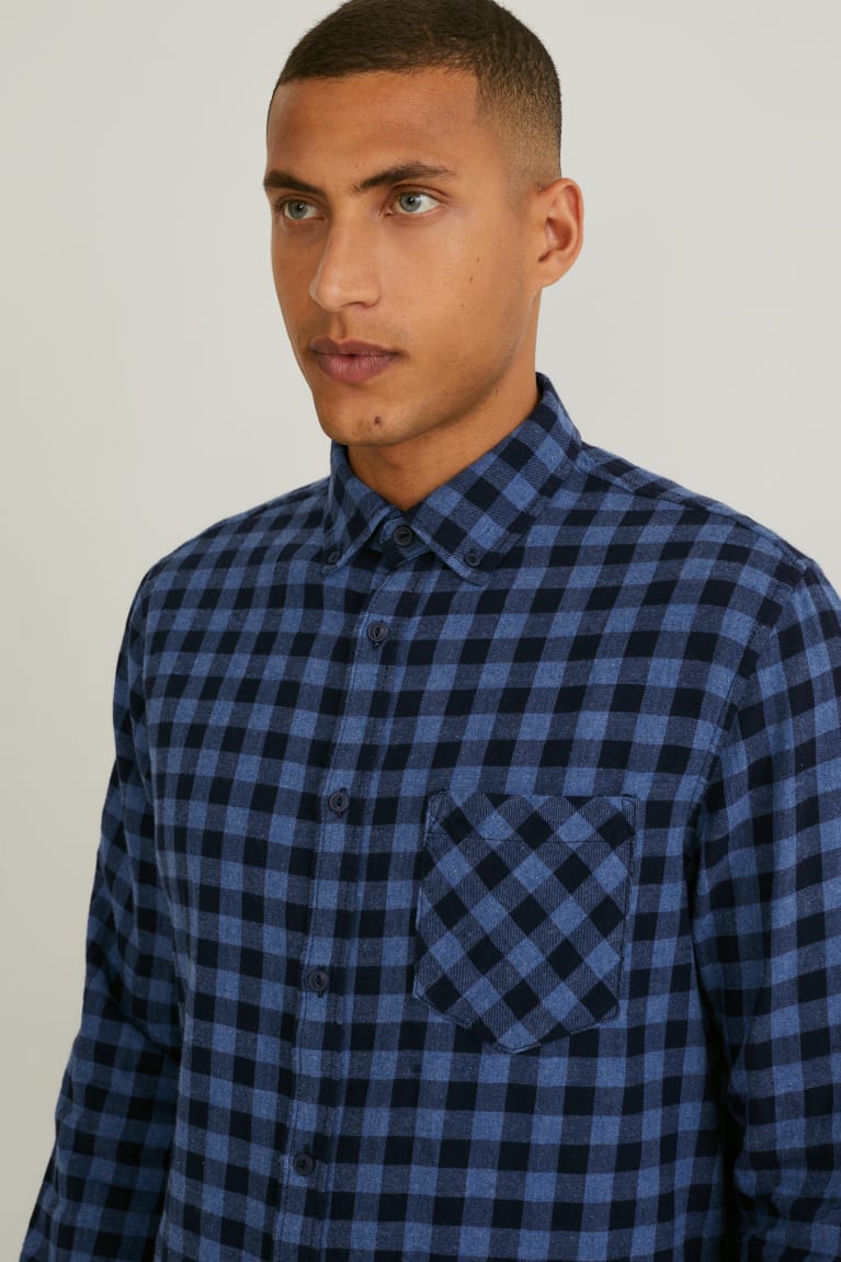 C&A Regular Fit Button-down Collar Check Overhemd Blauw | NWA-390812