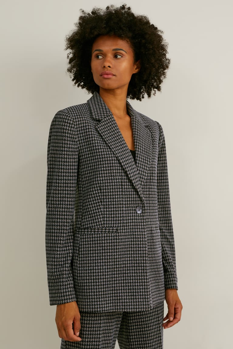 C&A Regular Fit Recycled Check Blazer Zwart Grijs | SPY-645287